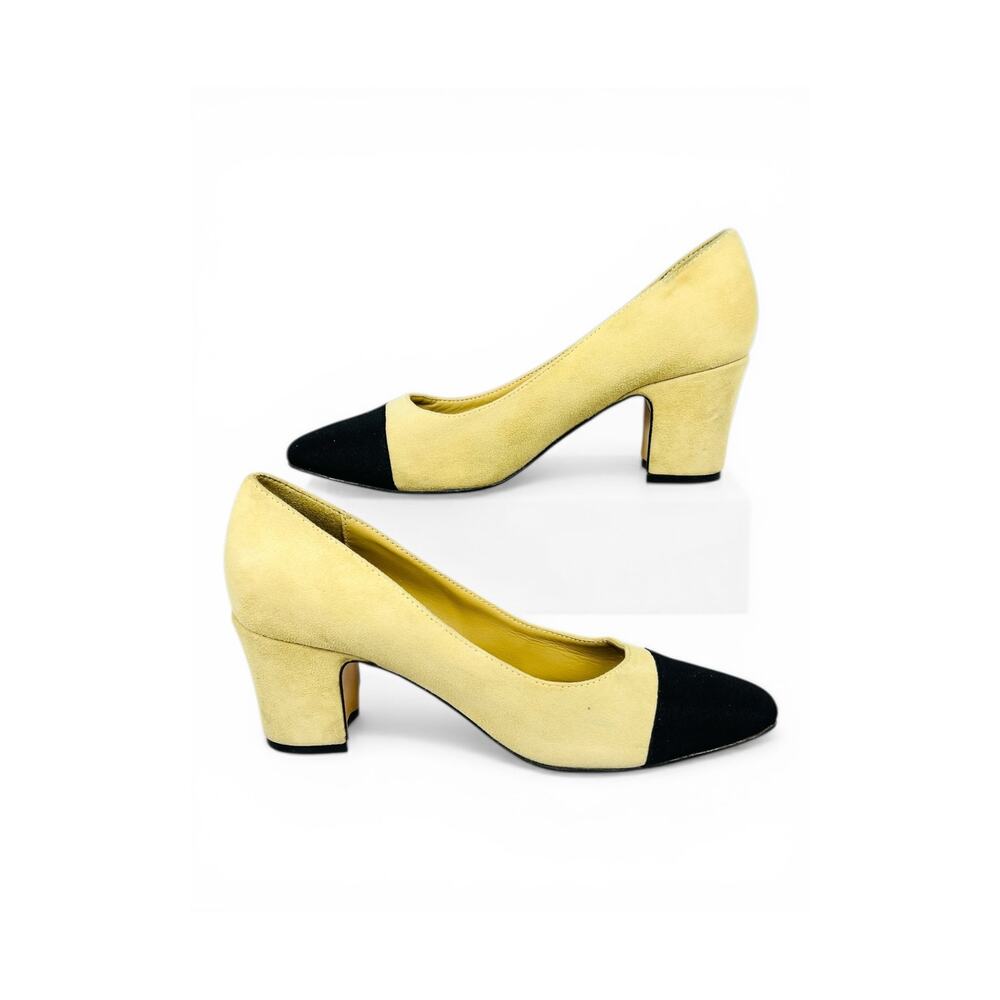 Chanel Cap Toe Beige Suede Block Heel Pumps EU 36 Two Tone - Picture 8 of 9
